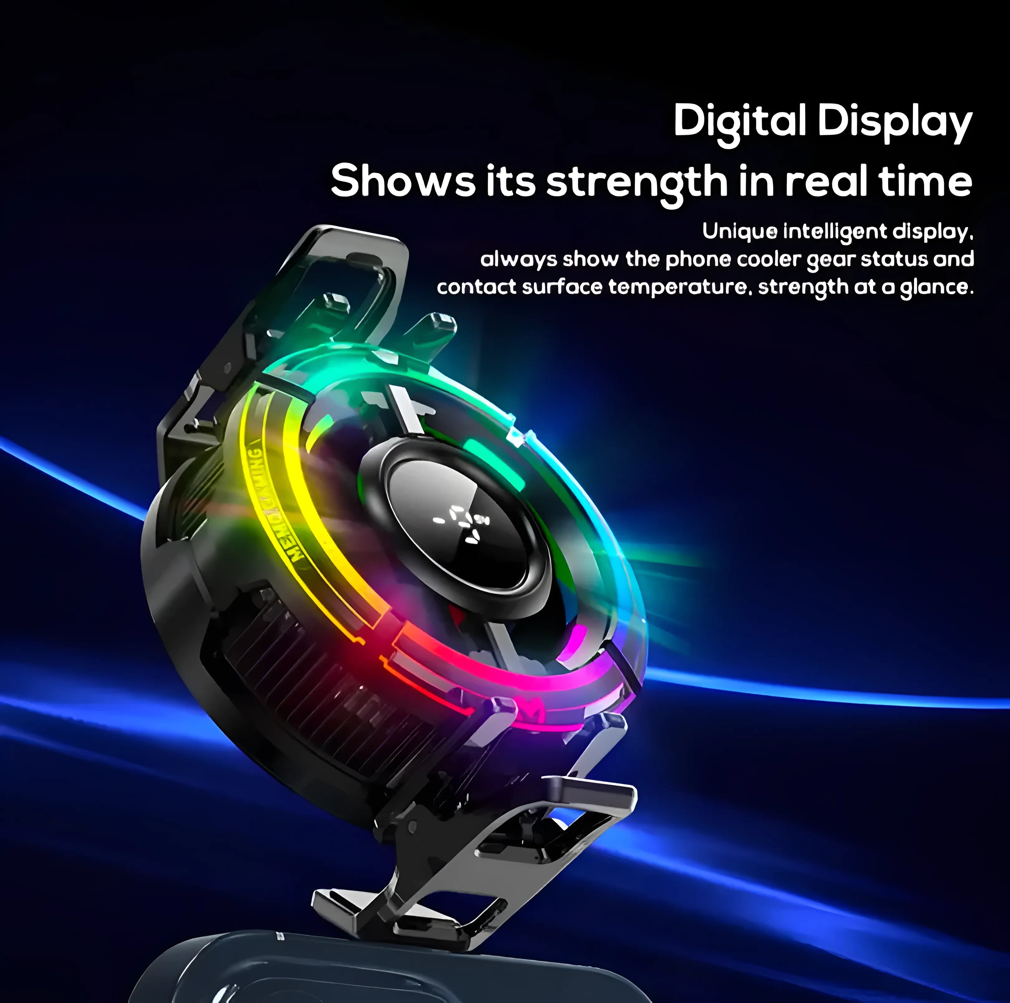 Memo CX15 RGB mobile cooling fan with LED display and magnetic grip

AI smart radiator for mobile gaming with temperature control